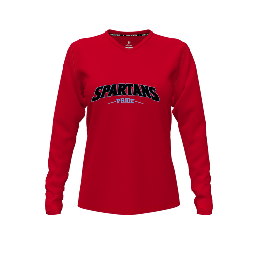 [FTLVCFRD-FYXS-LOGO2] Decker Comfort T-Shirt (Female Youth XS, Red, V Neck, Logo 2, Long Sleeve)