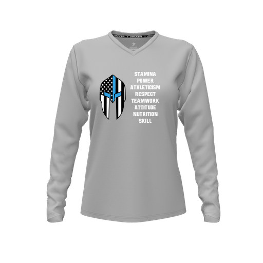 [CUS-DFW-TEES-CMF-VNK-LSL-GRY-FYXS-LOGO3] Decker Comfort T-Shirt (Female Youth XS, Gray, V Neck, Logo 3, Long Sleeve)