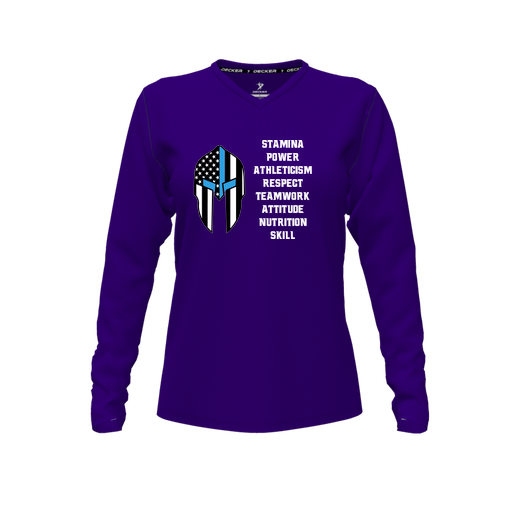 [FTLVCFPP-FYXS-LOGO3] Decker Comfort T-Shirt (Female Youth XS, Purple, V Neck, Logo 3, Long Sleeve)